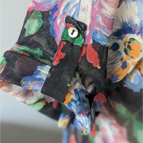 Floral gauzy vintage tie neck peter pan collar blouse M - Picture 9 of 15